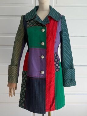 Boho Patchwork Statement Coat - Embroidered Floral Back - Artistic Tapestry